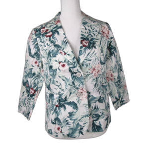 Laurie Felt Hawaiian Blazer 00 3\4 Sleeve Button Up Pockets Linen + ( B15-164)